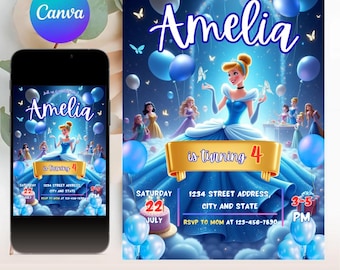 Cinderella Invitation Princess Cinderella Birthday Invitation Cinderella Party Cinderella Invites Editable Invitation Digital Card