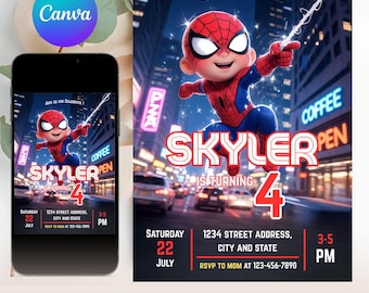 Cute Spider-Man Birthday Invitation, Boys Party Editable Template (Digital Download)