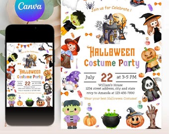 Editable Halloween Costume Party Invitation, Halloween Birthday Invitation template, Halloween Party Invitation, Halloween Invitation
