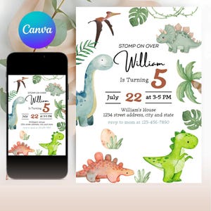 Editable Dinosaur Birthday Party Invitation Template, Dinosaur Birthday Invitation, Dinosaur Invitation, Dinosaur Birthday, Kids Birthday
