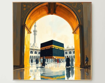 Mecca Kaaba Wall Art Digital Painting, Islamic Home Decor, Muslim Gift, Hajj Pilgrimage Poster, Islamic Architecture Digital Print