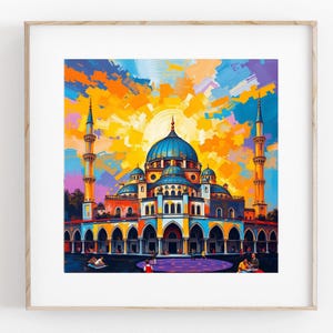 Colorful Mosque Islamic Art Print: AI Generated Home Decor (Digital Download)