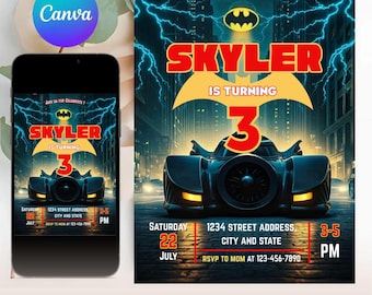 Bat Editable Invitation, Superhero Birthday Invite, Superhero Theme, Bat Invite, Avengers, Invitation Card, Boy Invitation