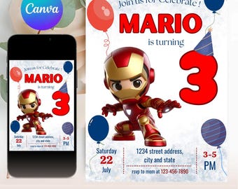 Iron Man Birthday Invitation Template Instant Download - Printable Ironman Birthday Party Invite - Editable Boy Party Invite Card