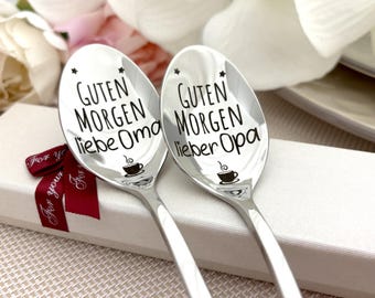 Geschenkset für Großeltern - Personalisierte Löffel Oma Opa - Gravierter Kaffeelöffel - Ostern Geschenk