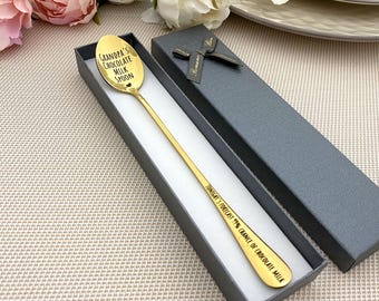 Cuchara de mango largo con texto personalizado - Cuchara dorada - Agitador para batidos - Personalización grabada