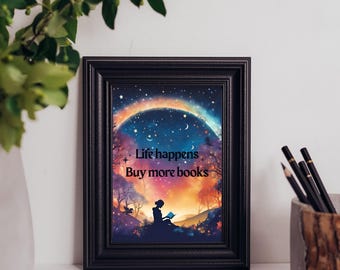 Digital Art Print, Booklover Wall Art, Reading Poster, Dreamworld Decor, Literary Gift, Home Library Print. Bookish
