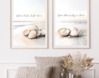 Conjunto de arte de parede costeira: decoração de casa de praia, estampas oceânicas