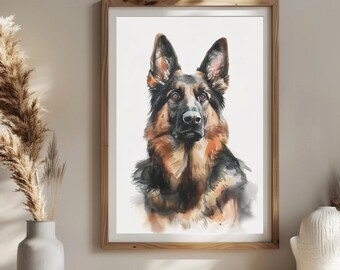German Shepherd Watercolor Portrait | Veterinary Office Wall Art | Popular Breed Series | Minimalist Dog Print