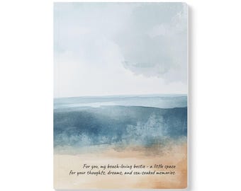 Navy Beach Journal – Coastal Watercolor Notebook, Best Friend Gift