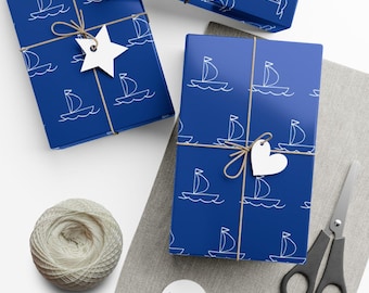 Sailboat Pattern Wrapping Paper in Magenta or Dark Blue
