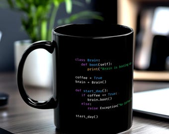 Python Code Coffee Mug: Developer Gift - 11oz Black Ceramic
