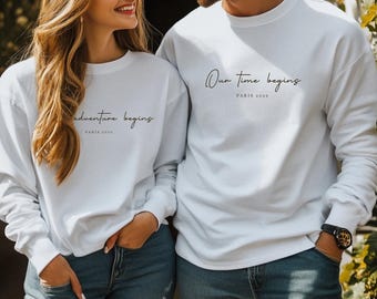 Personalized Couple Sweatshirt: Custom Names & Date, Honeymoon Gift