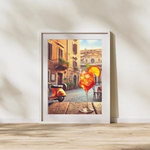 Aperol Vespa Print | Italian Cocktail Art | Vintage Scooter Wall Decor | Bar Cart Aesthetic | Instant Download