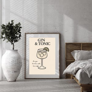 Gin & Tonic Print | Minimalist Cocktail Wall Art | Bar Cart Aesthetic | Classic Drink Recipe Poster | Fresh, Modern, Clean