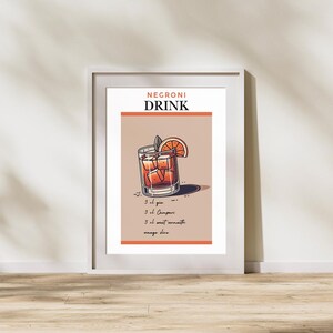 Negroni Print | Classic Cocktail Recipe Wall Art | Bar Cart Decor | Home Bar Aesthetic | Modern, Minimalist, Timeless