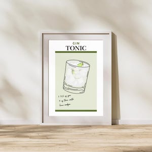 Gin & Tonic Print | Minimalist Cocktail Wall Art | Bar Cart Aesthetic | Classic Drink Recipe Poster | Fresh, Modern, Clean