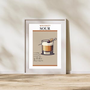 Whiskey Sour Print | Classic Cocktail Recipe Wall Art | Bar Cart Aesthetic | Luxury Home Decor | Sophisticated, Stylish, Bold