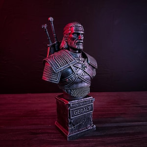 The Witcher 3 | Geralt of Rivia Bust | 3D Printed Witcher Statue | The Witcher 3 Fan Art Collectible | Dark Fantasy Resin Figure