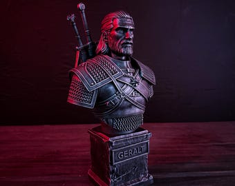 The Witcher 3 / Busto di Geralt di Rivia / Statua di Witcher stampata in 3D / Fan Art da collezione di The Witcher 3 / Figura in resina dark fantasy