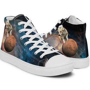 Men&#39;s Sneakers Galaxy Dog High-Top Canvas Shoes – Cosmic Fee Galaxy™ Design