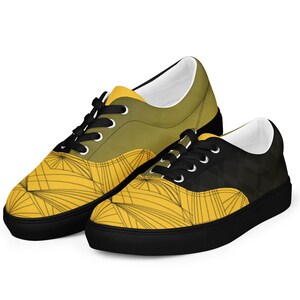 Women&#39;s Canvas Sneakers Yellow & Black Geometric - Unique Feespirations Geo™ Design Streetwear Lace-Up Shoes
