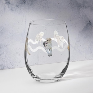 Stemless Wine Glass 15 oz Cute Feespirations™ Customizable Design - Glassware for Pet Lovers