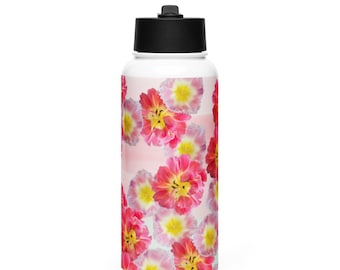 Roestvrijstalen waterfles met rietje 32oz - fotocollage met bloemen