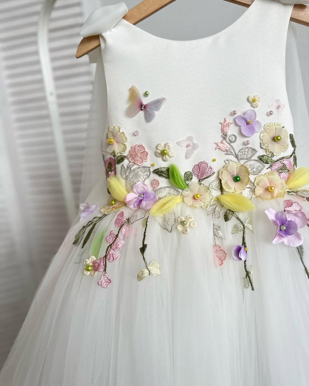 White Flower Girl Dress w/ White Tulle Floral Skirt main image 0