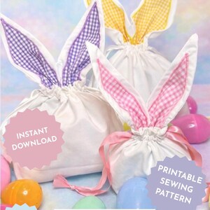 Patron de couture pour sac cadeau avec oreilles de lapin, sac de friandises de Pâques à faire soi-même (téléchargement PDF)