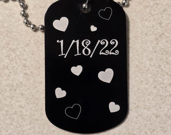 Black Aluminum Dog Tag Pendant Necklace - Customizable