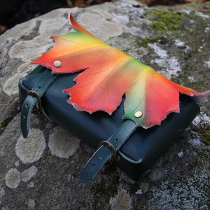 Fall Leaves Leather Armor Pouch Elven Fae Purse image 1