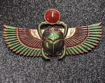 Egyptian Scarab - Jewelry - Green Red and Copper Gold