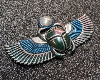 Scarabée égyptien - Bijoux - Vert changeant de couleur, bleu et argent