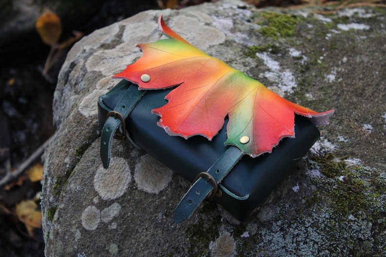 Fall Leaves Leather Armor Pouch Elven Fae Purse image 1