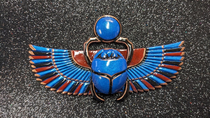 Egyptian Scarab Jewelry Green Blue Red and Copper Gold image 2