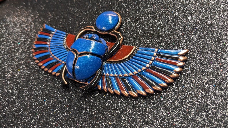 Egyptian Scarab Jewelry Green Blue Red and Copper Gold image 1