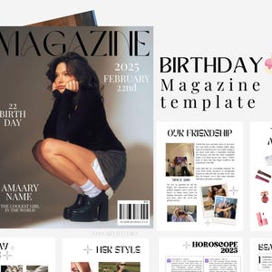 Revista de cumpleaños Vogue editable, plantilla Canva, regalo para mejor amiga, hermana, regalo para novia, plantilla imprimible para fiesta