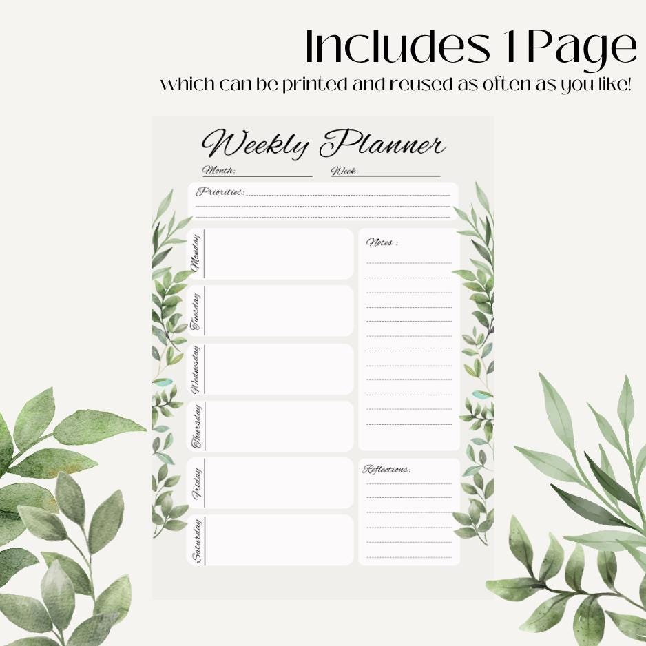 Botanic Edition Weekly Planner | Printable & Digital PDF | Goal Setting ...
