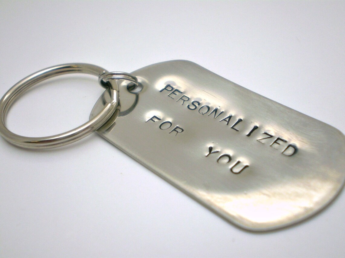 Handstamped Dog Tag Key Chain Stainless Steel CUSTOMIZED Etsy