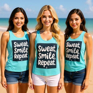 Sweat Smile Repeat Tank Top | Workout Wear Fitness Apparel, Exercise Shirt Gift for Her, Casual Summer Top,Stylish fitness tank top for gym