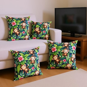 Whimsical Monkey Patterned Pillow, Cute Animal Decor, Kids Room Accessory,Tropical Home Decor, Fun Gift Idea,Monkey Lover Gift,Gift for kids