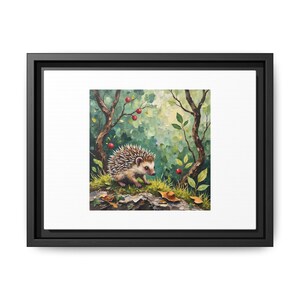 Framed Hedgehog Canvas Art, Whimsical Nature Decor, Nursery Wall Art, Gift for Animal Lovers, Kids Bedroom Decoration