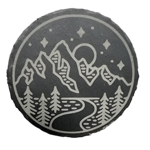 Slate Coaster with Mountain/Trees