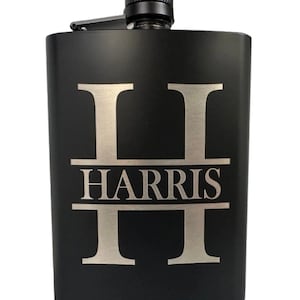 Custom Black Metal Flask, Personalized Flask, Groomsmen Gift, Hip Flask, Engraved Flask, Wedding Party Favor
