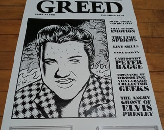 Original 1988 Promo Poster For Greed Magazine #4 Featuring Charles Burns Elvis Very Rare! Like New