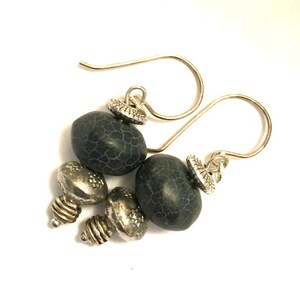 Dark Blue Sea Glass Earrings, Sea Glass Earrings, Dangle Earrings -EGL018