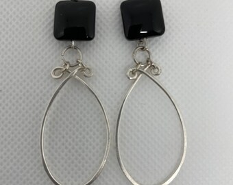 Silver Dangle Hoop Earrings - EWR077