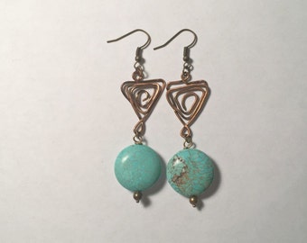 Turquoise Howlite and Antique Brass Earrings - EST010