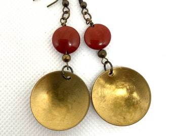 Brass and Stone Dangle Earrings - EML026